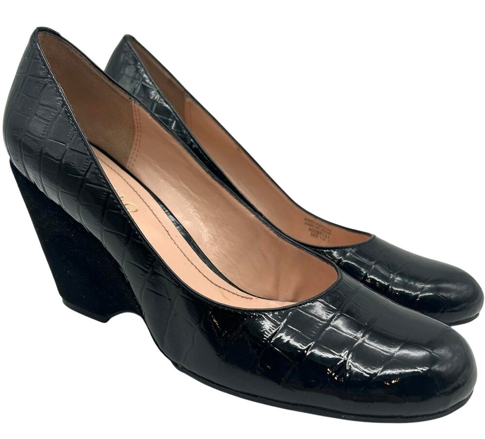 Franco Sarto Croc Embossed Patent Leather Wedge Pumps Size 9 Office Classic Fall